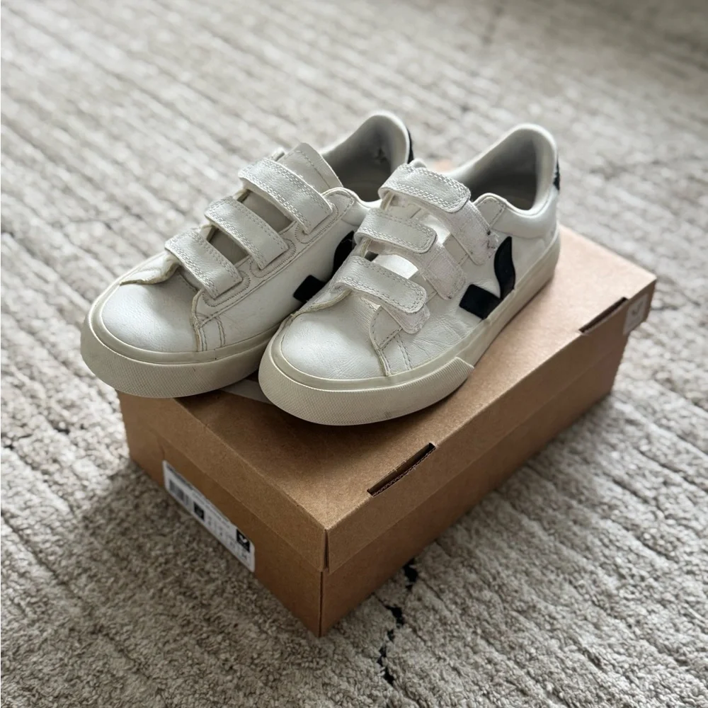 Veja White and Black Velcro Sneakers - Picture 2 of 8